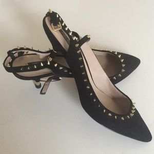 Zara black gold kitten heel pumps